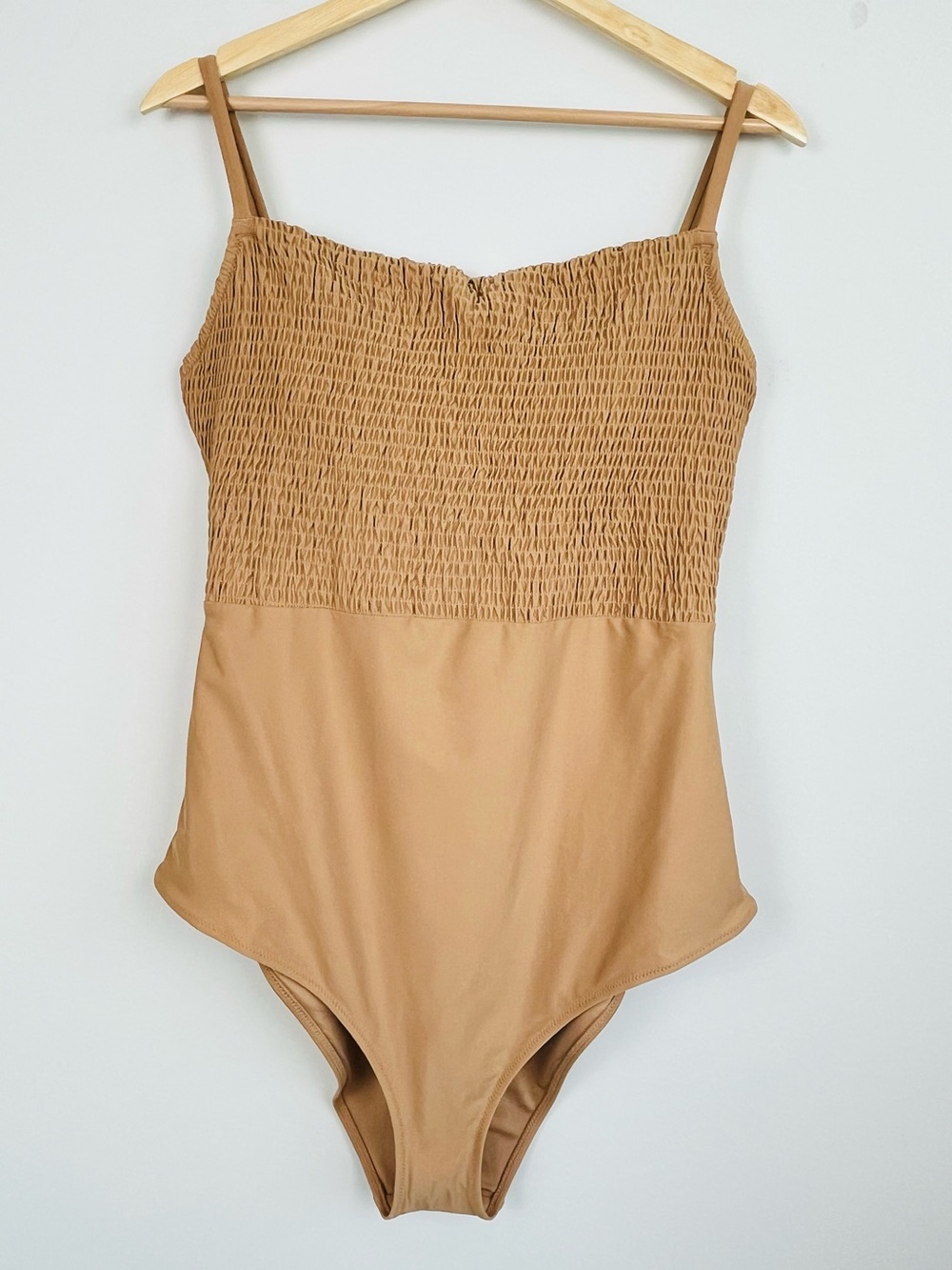NWT Aerie tan smocked bodice 1 piece swimsuit, size XXL Long.